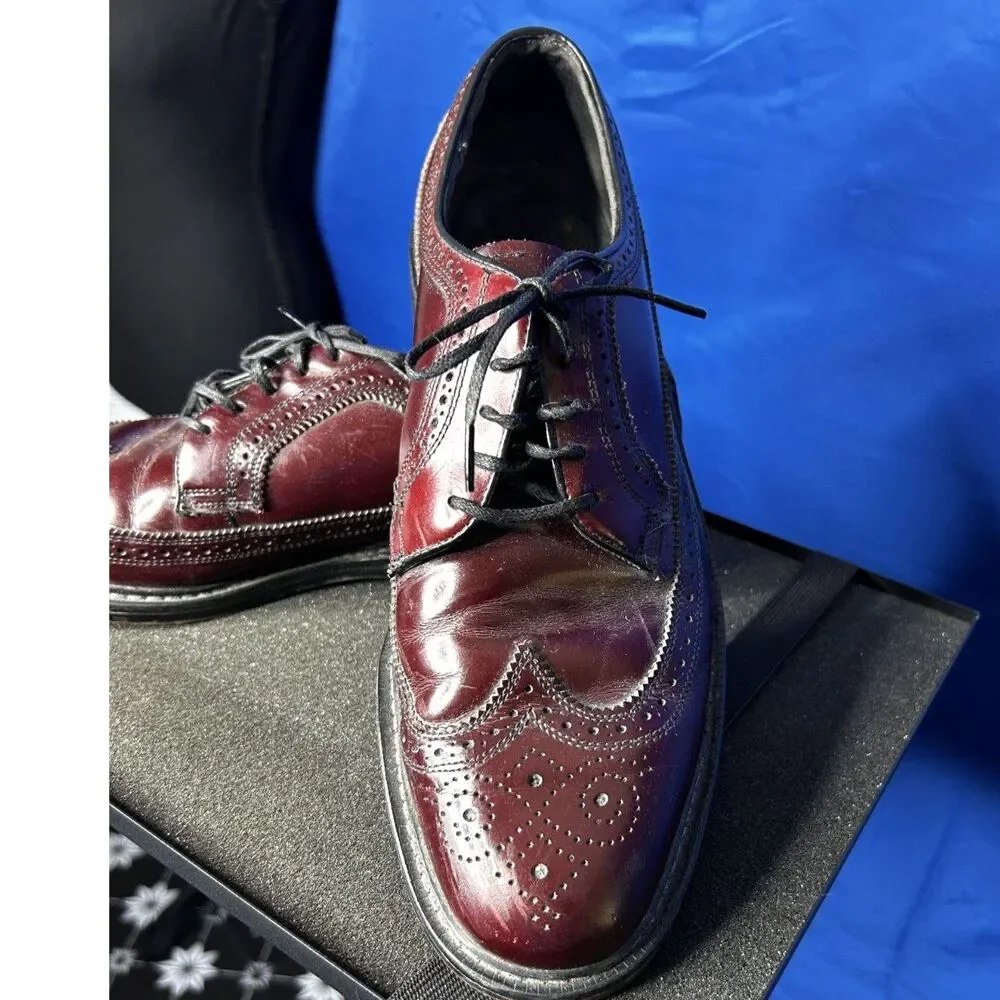 Vtg Stuart McGuire Mens Burgundy Leather Wingtip Oxford Dress Shoe Sz 10 Brogue
